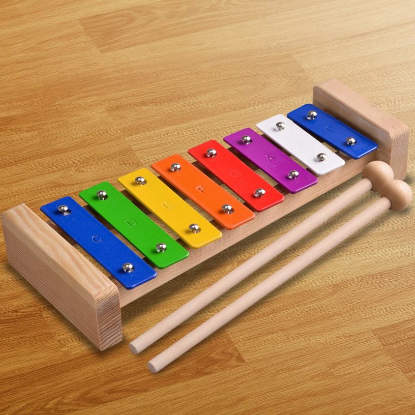 Xylophon aus Holz für Kinder aus Holz & Metall mit 8 Töne Metallophon Musik NEU 